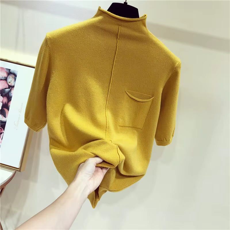 Pull tricoté à demi-manches pour femmes, pull à col roulé, mode coréenne, médicaments, 7 couleurs, printemps, été, 2025