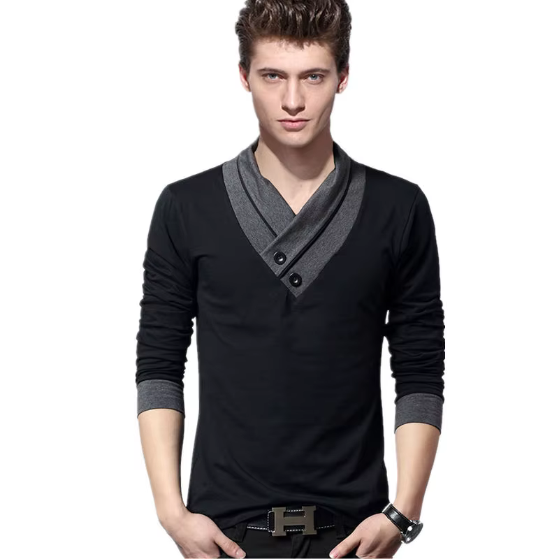 T-shirt à manches longues pour hommes avec col montant