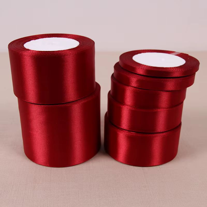 (25 yards/rouleau) ruban de Satin simple visage rouge vin vente en gros emballage cadeau noël nouvel an vêtements tissu