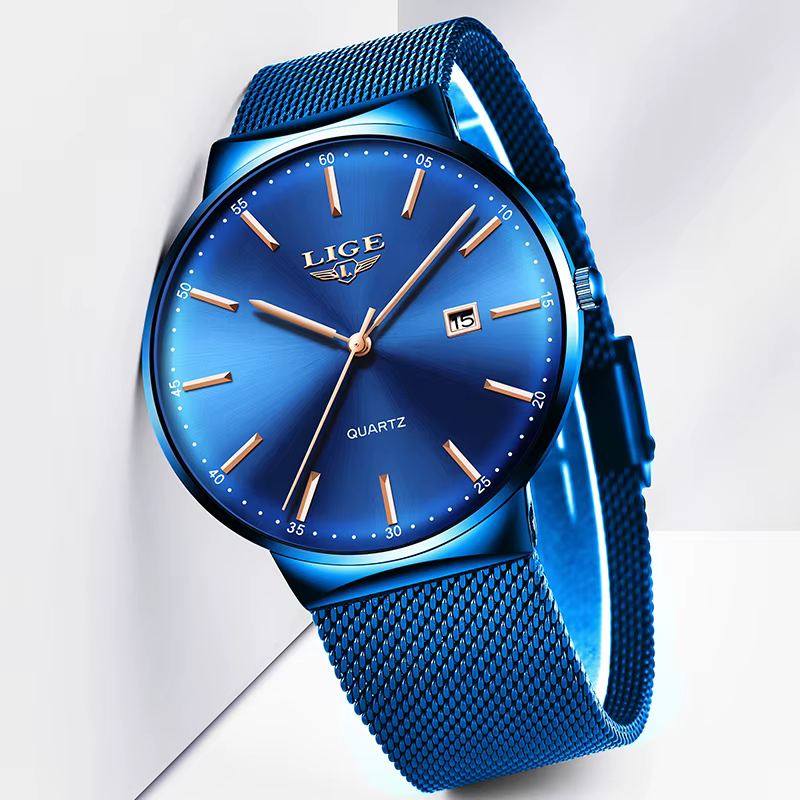 LIGE 2025 nouvelles montres pour hommes haut de gamme marque homme mode bleu Quartz montre-bracelet Sport montre étanche