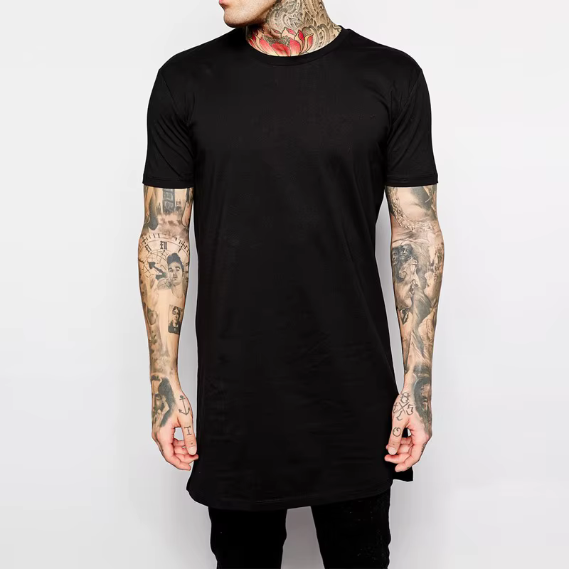 Nouveau T-shirt long noir pour homme 2026 – Style Hip Hop décontracté à manches courtes