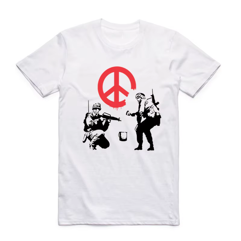2019 hommes Banksy Design urbain Art T-shirt blanc col rond manches courtes été Hipster Streetwear Cool haut décontracté