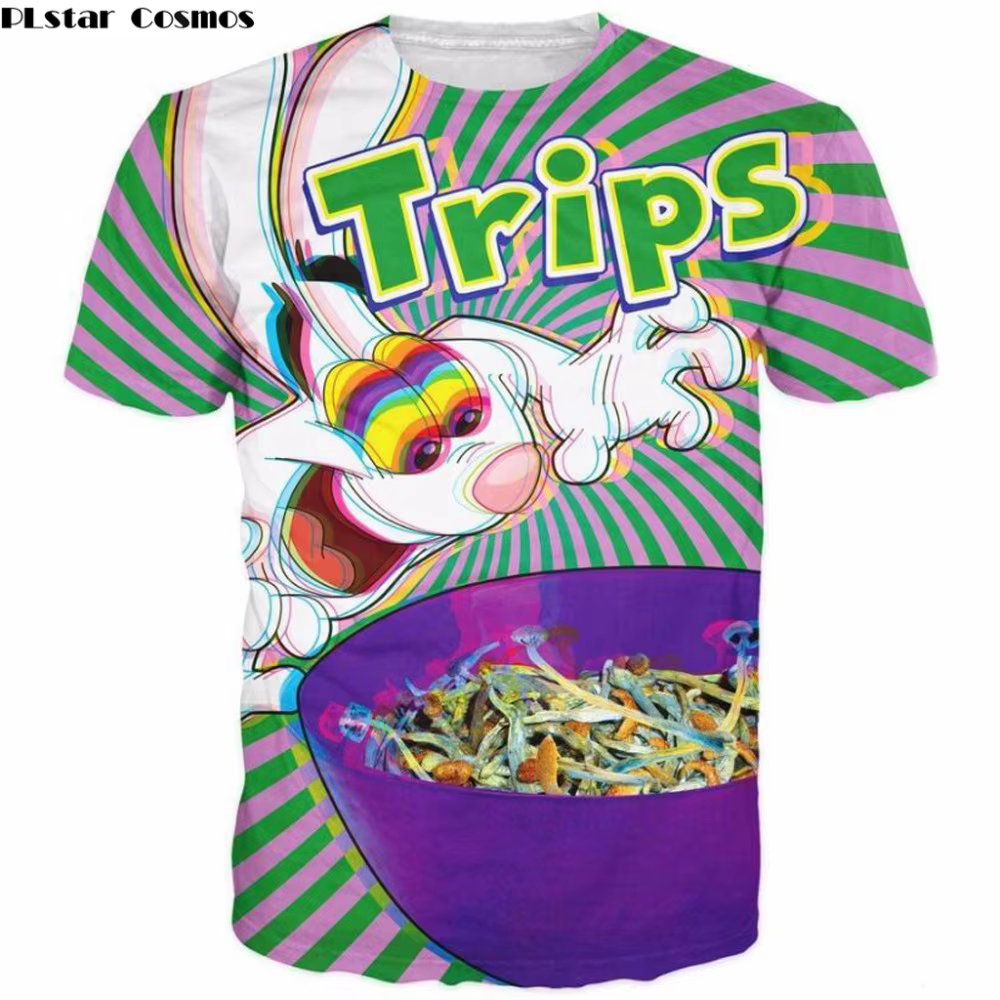 PLstar Cosmos 2025 nouvelle mode t-shirt trippy vibrant Trix lapin psychédélique impression 3D col rond t-shirts hommes