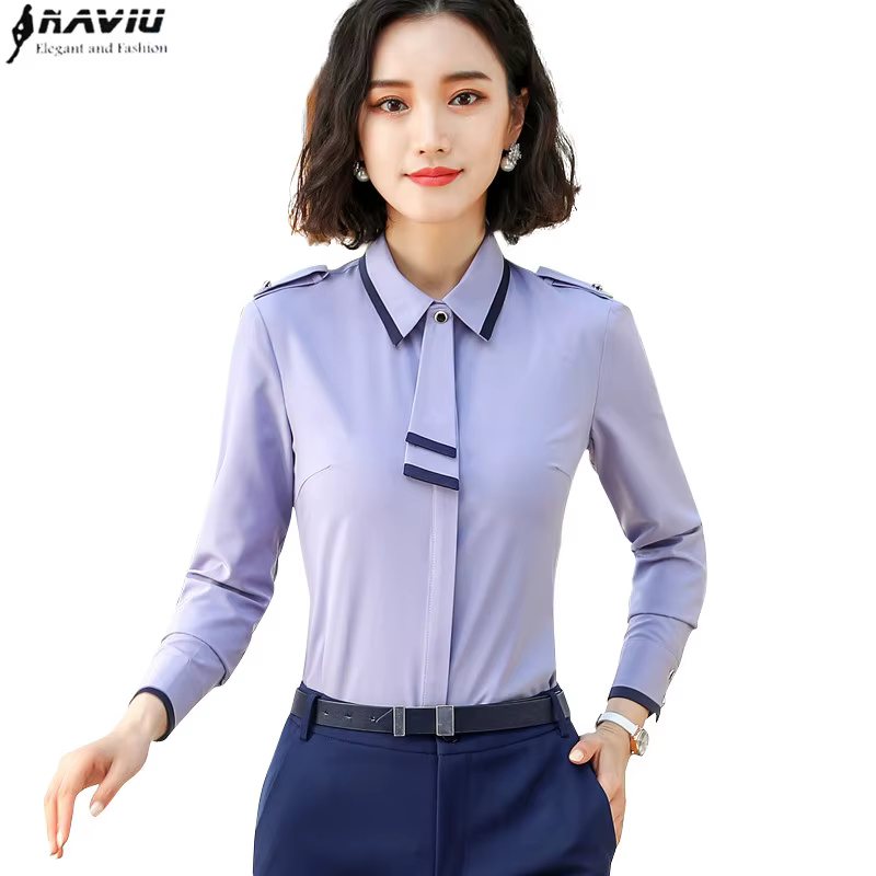 Naviu-Chemisier à manches longues en mousseline de soie pour femme