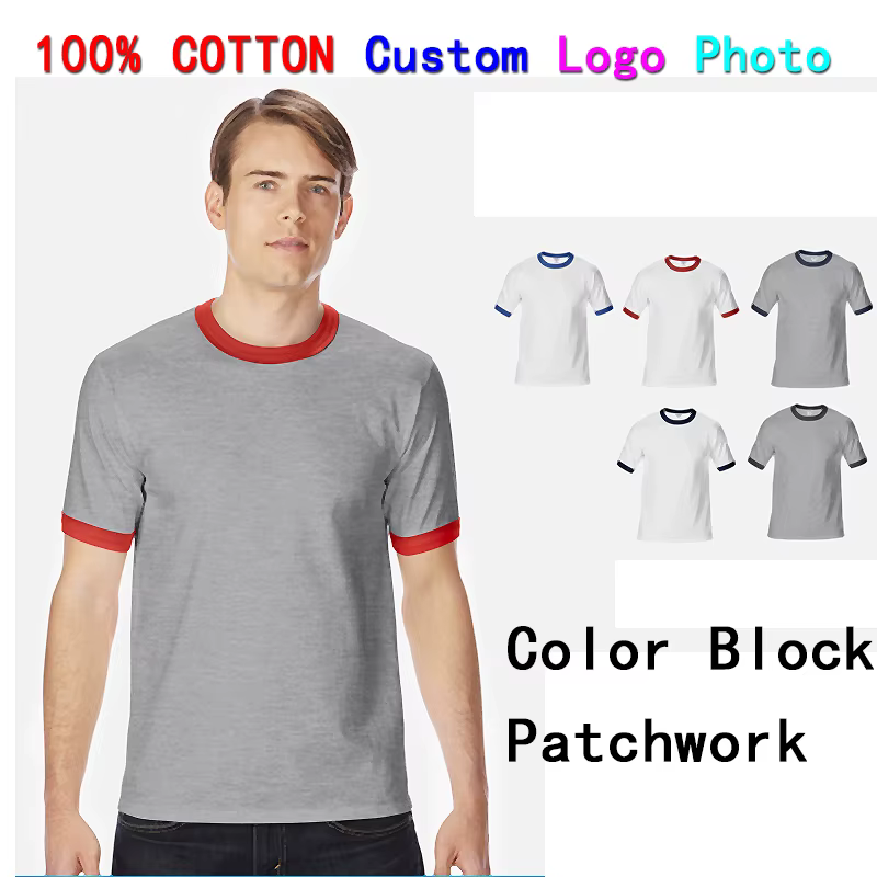 Texte Photo Logo personnalisé Homme publicité imprimé hommes t-shirt bloc de couleur T-shirts O cou hauts été 2025