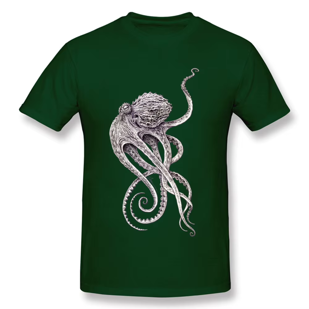 T-shirt à manches courtes imprimé pieuvre rétro pour hommes