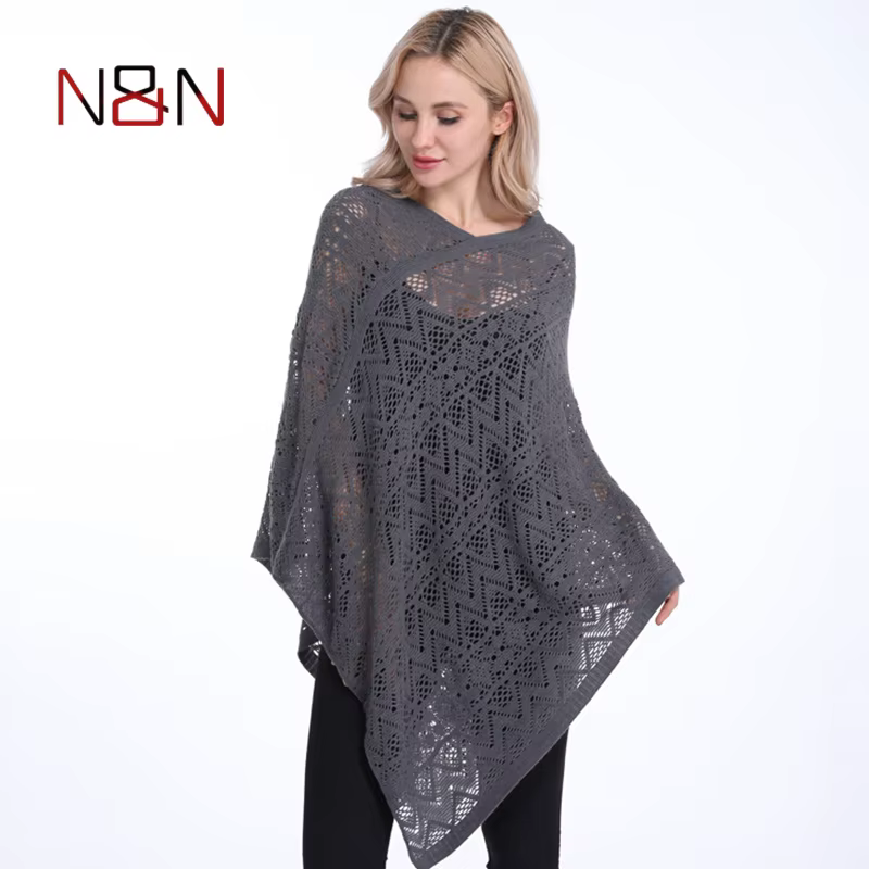Livraison directe nouvelle mode femme Poncho mince pull femmes couleur unie rayure Cardigans grande taille