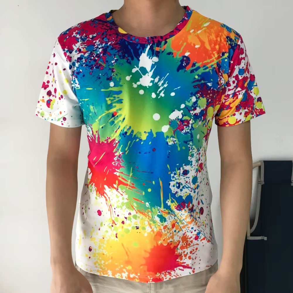 PLstar Cosmos-T-shirt imprimé éclaboussures de peinture arc-en-ciel pour hommes et femmes