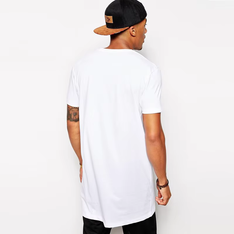 T-shirt blanc long pour homme 2026 – Style Hip Hop Streetwear – Coupe extra longue