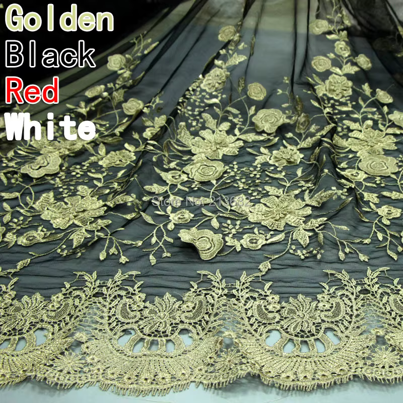 Robe de mariée dentelle 3D Flash garniture or 2 couches Tulle Voile fleurs broderie Textile tissus lacets électroniques tissu pour la couture