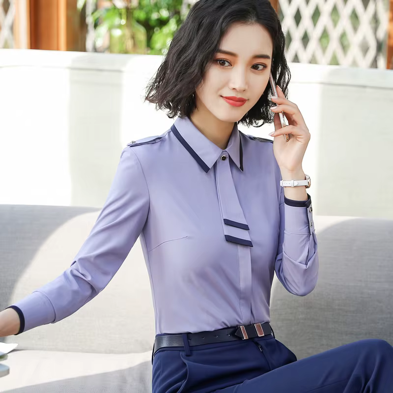 Naviu-Chemisier à manches longues en mousseline de soie pour femme