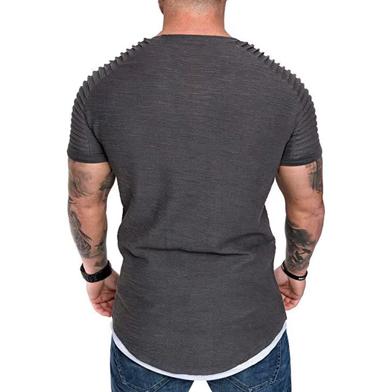 Mode manches plissées hommes T-shirt rayé épaule drôle t-shirts Hip Hop hauts coupe ajustée