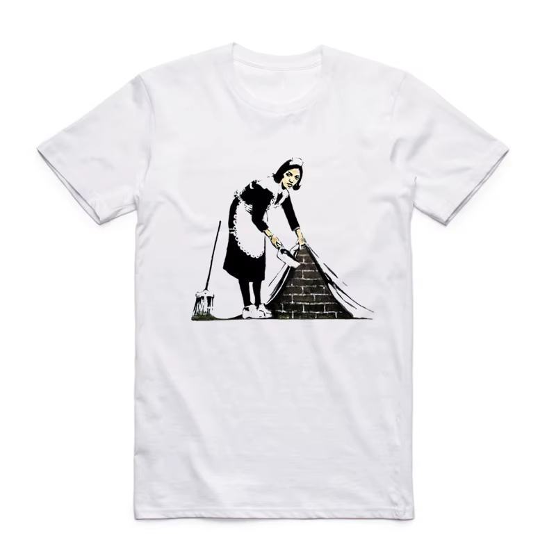 2019 hommes Banksy Design urbain Art T-shirt blanc col rond manches courtes été Hipster Streetwear Cool haut décontracté