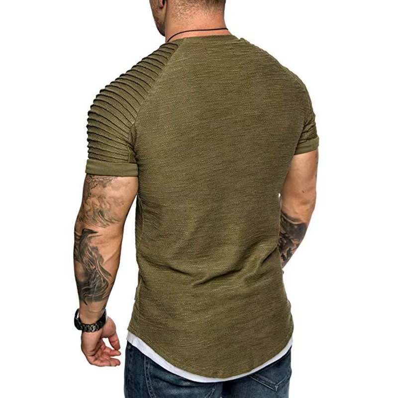 Mode manches plissées hommes T-shirt rayé épaule drôle t-shirts Hip Hop hauts coupe ajustée