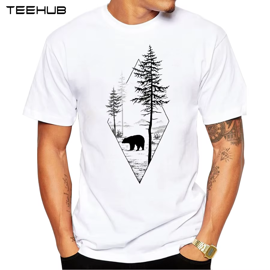 2023 forêt ours hommes T-Shirt à manches courtes décontracté