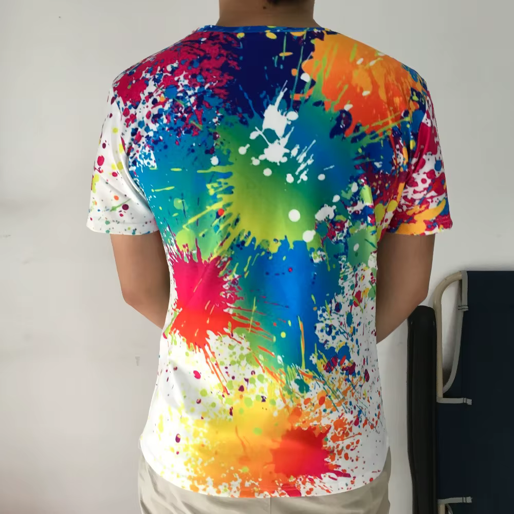 PLstar Cosmos-T-shirt imprimé éclaboussures de peinture arc-en-ciel pour hommes et femmes