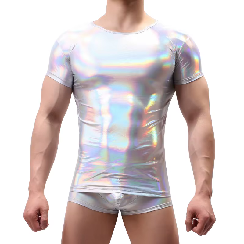 T-shirt en cuir pour homme, streetwear, harajuku