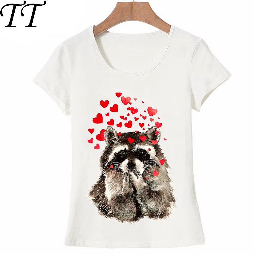 T-shirt mignon raton laveur soufflant pour femmes
