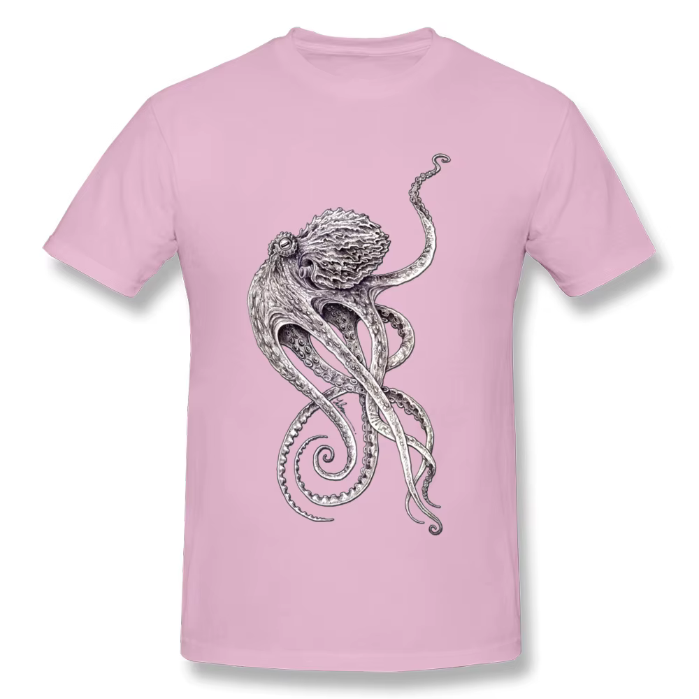 T-shirt à manches courtes imprimé pieuvre rétro pour hommes