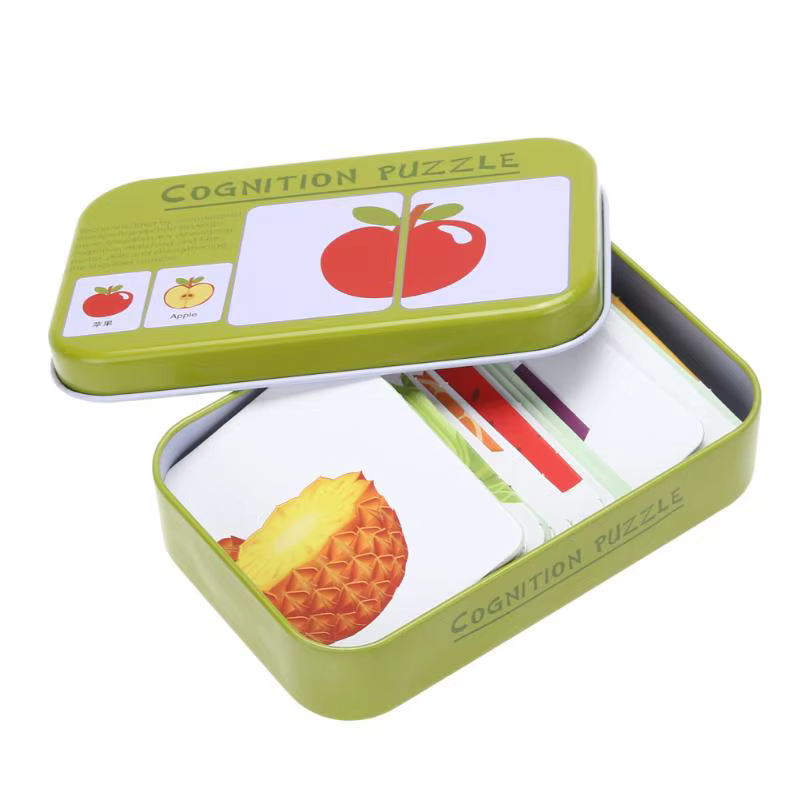 Bébé enfants Cognition Puzzles jouets enfant en bas âge boîte de fer cartes correspondant jeu