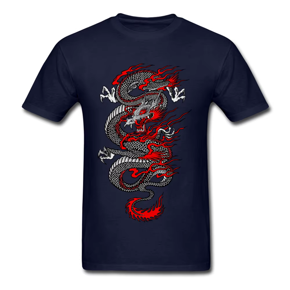 T-shirt à col rond Dragon asiatique pour hommes