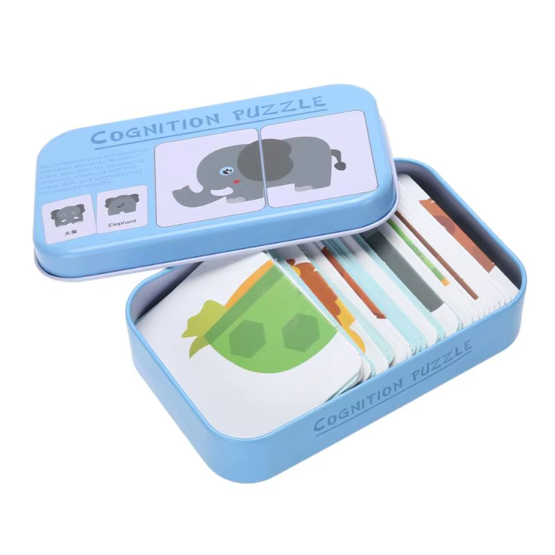 Bébé enfants Cognition Puzzles jouets enfant en bas âge boîte de fer cartes correspondant jeu