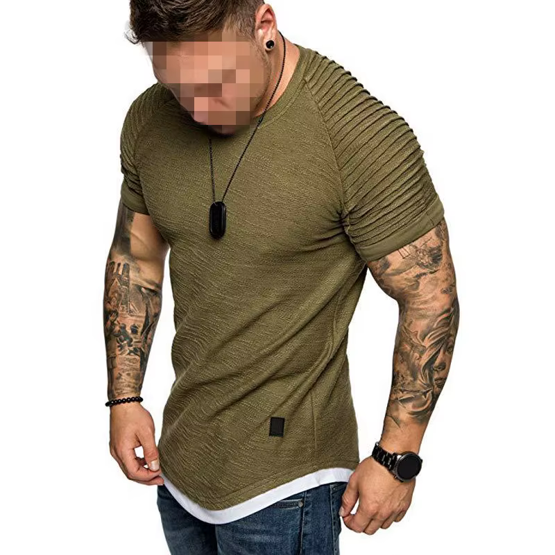 Mode manches plissées hommes T-shirt rayé épaule drôle t-shirts Hip Hop hauts coupe ajustée