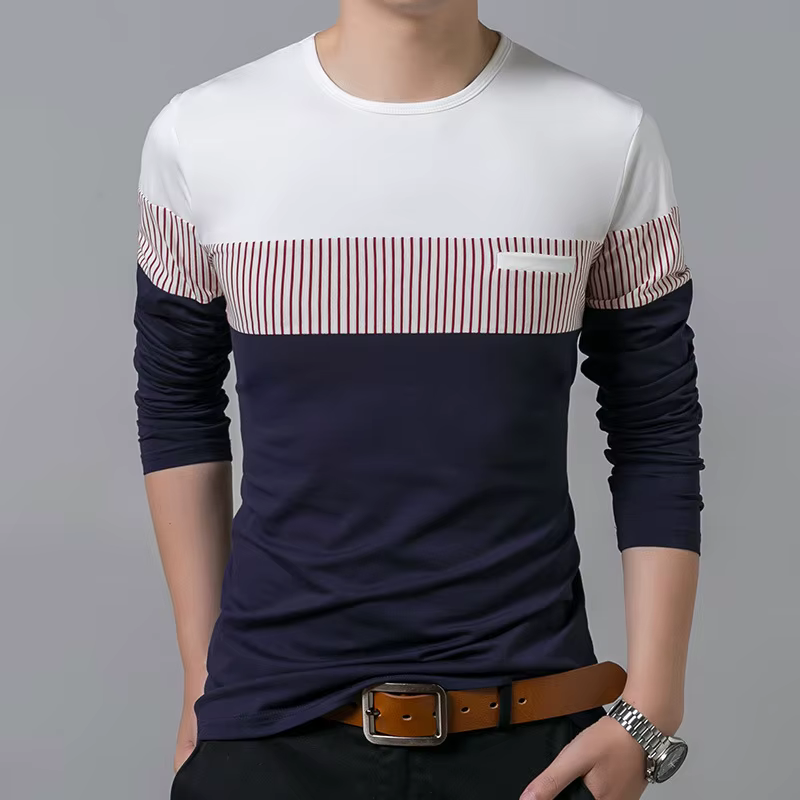 T-shirt en coton à manches longues et col rond pour hommes