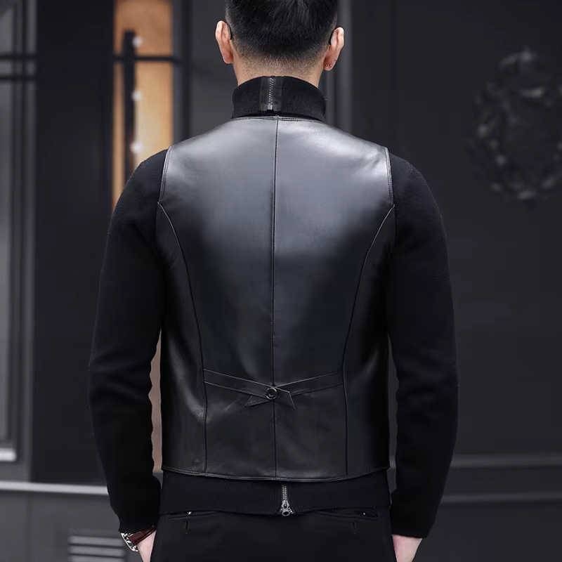 Gilet classique en cuir véritable pour Hommes