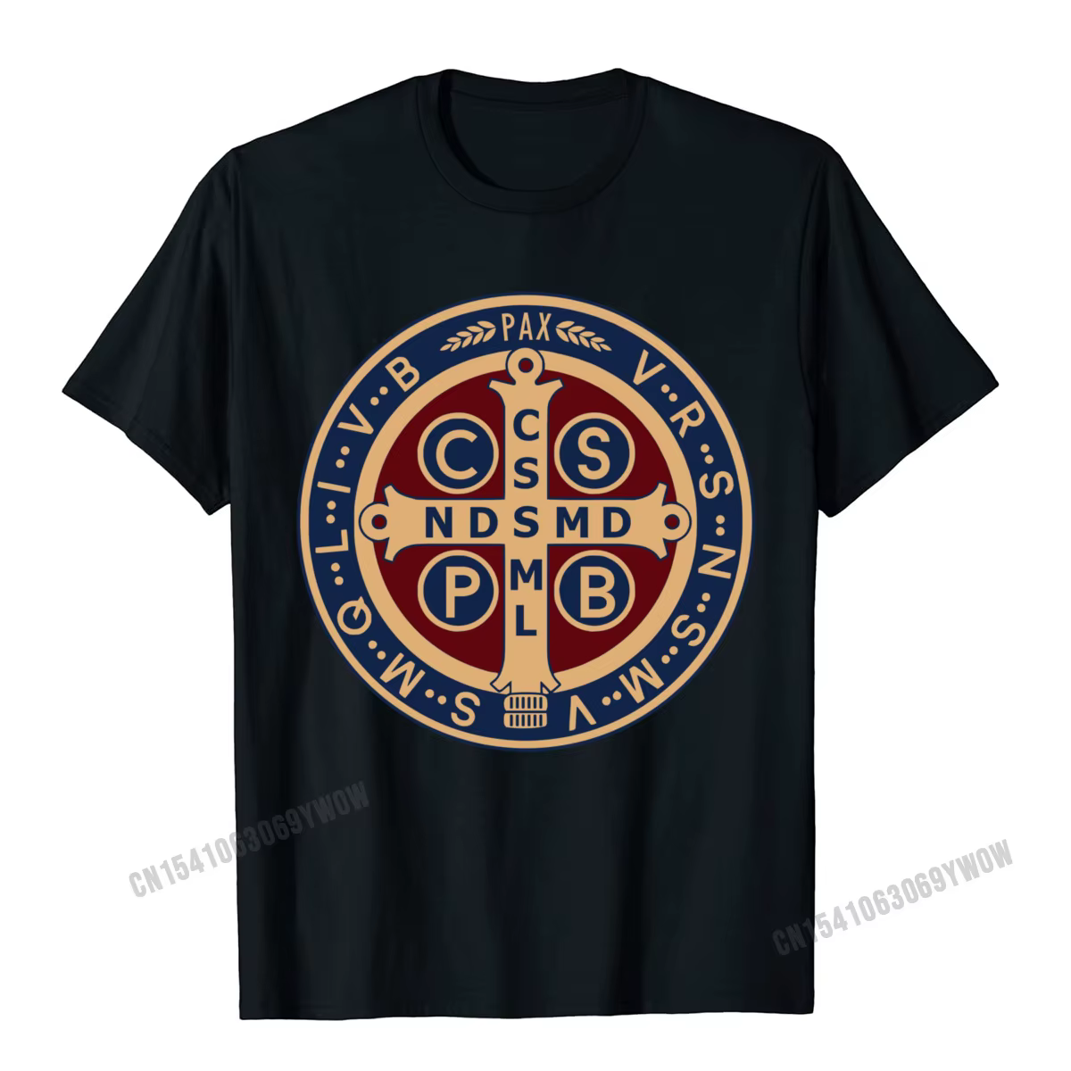 La médaille Saint benoît catholique pull t-shirts Camisas hommes coupe ajustée