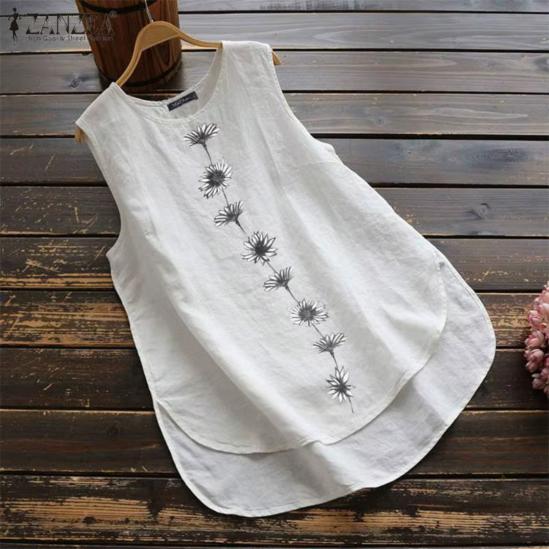 Débardeur Vintage en Coton et Lin pour Femme