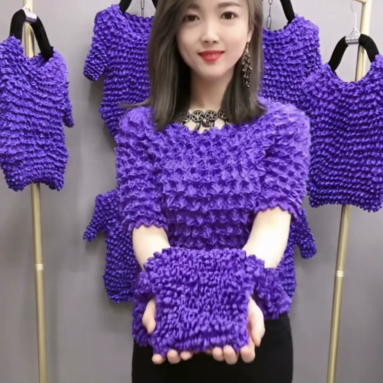 T-shirt Plissé à Manches Courtes pour Femme