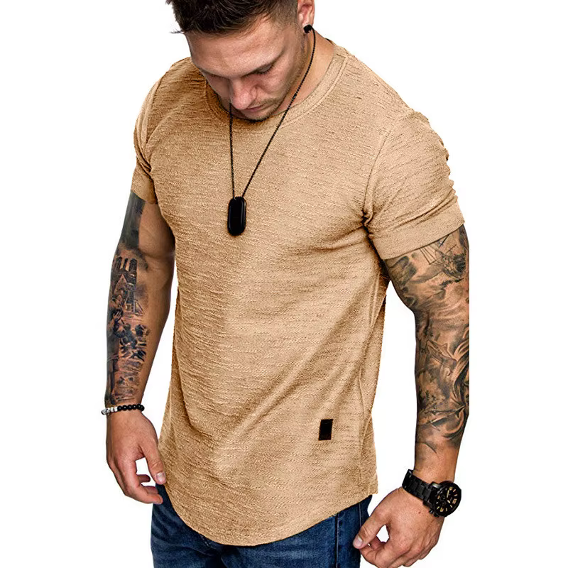Chemise à manches courtes Streetwear Hip Hop été T-Shirt hommes palangre ourlet incurvé Fitness
