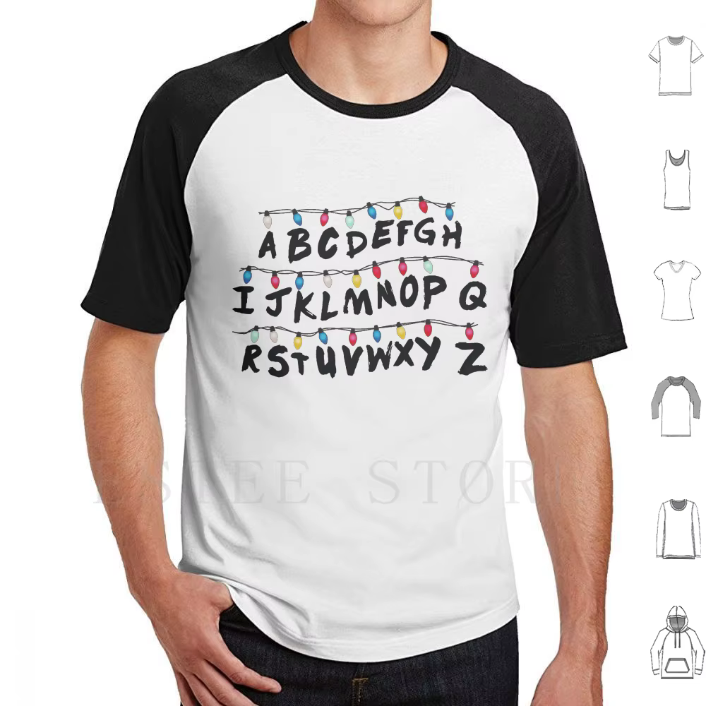 T-shirt avec lumières de noël étranges, en coton imprimé, lumières de noël
