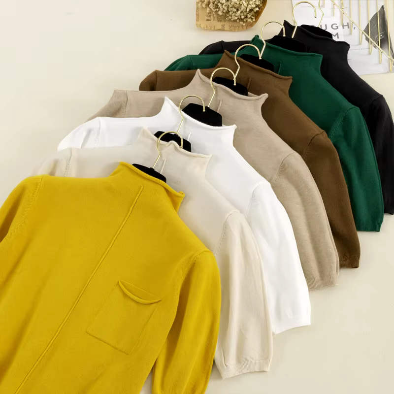 Pull tricoté à demi-manches pour femmes, pull à col roulé, mode coréenne, médicaments, 7 couleurs, printemps, été, 2025