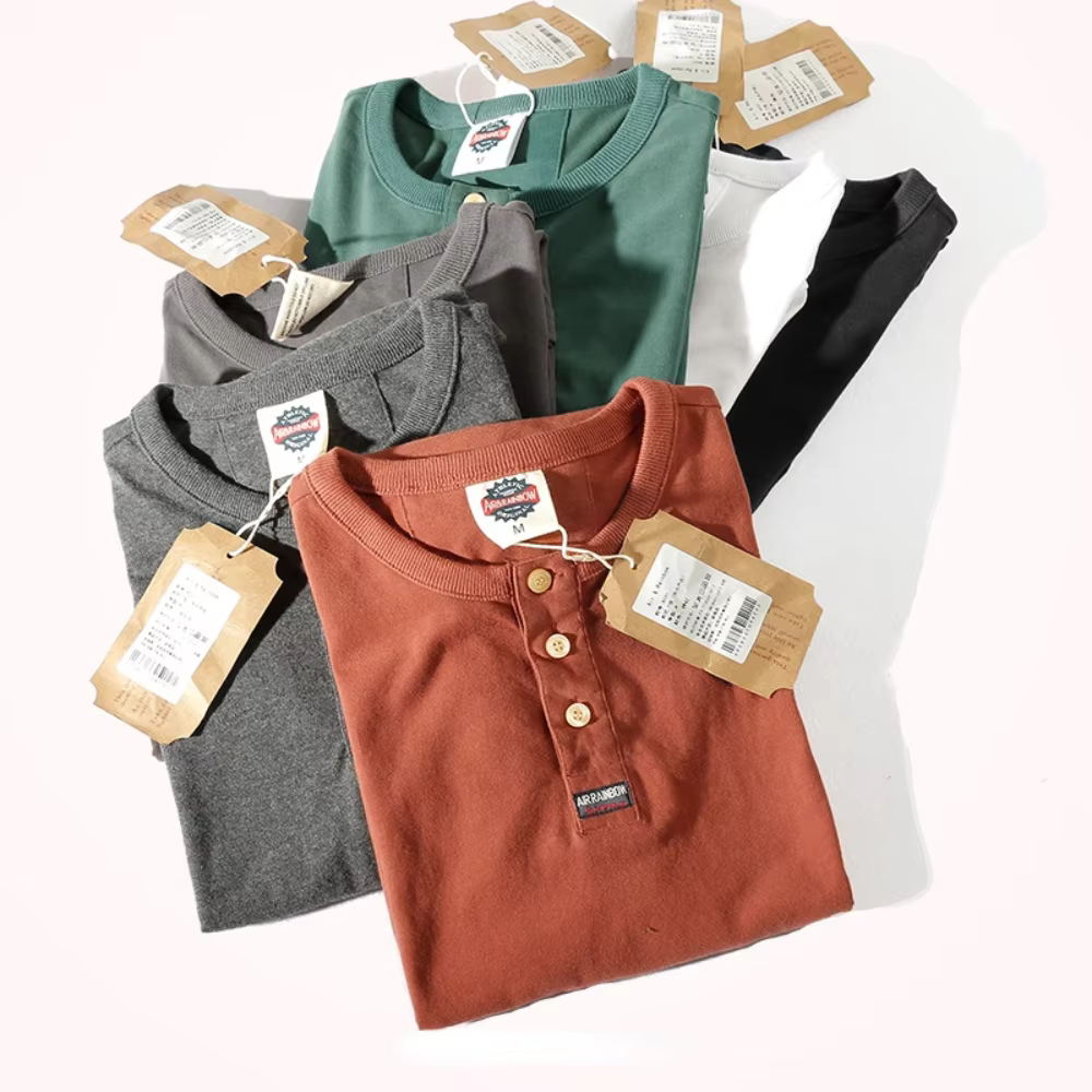 T-shirt à manches longues col Henry pour homme