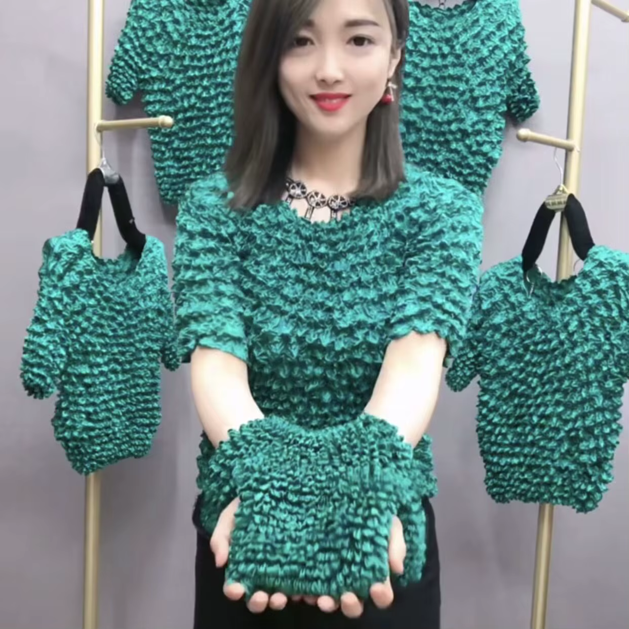 T-shirt Plissé à Manches Courtes pour Femme