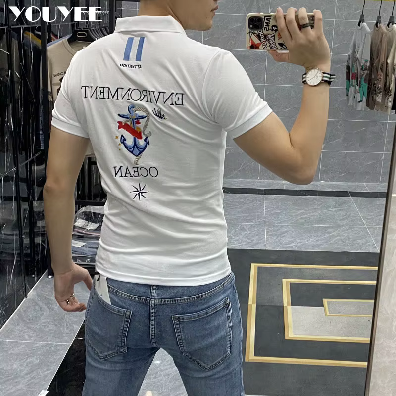 Polo brodé avec lettre injecteur pour homme