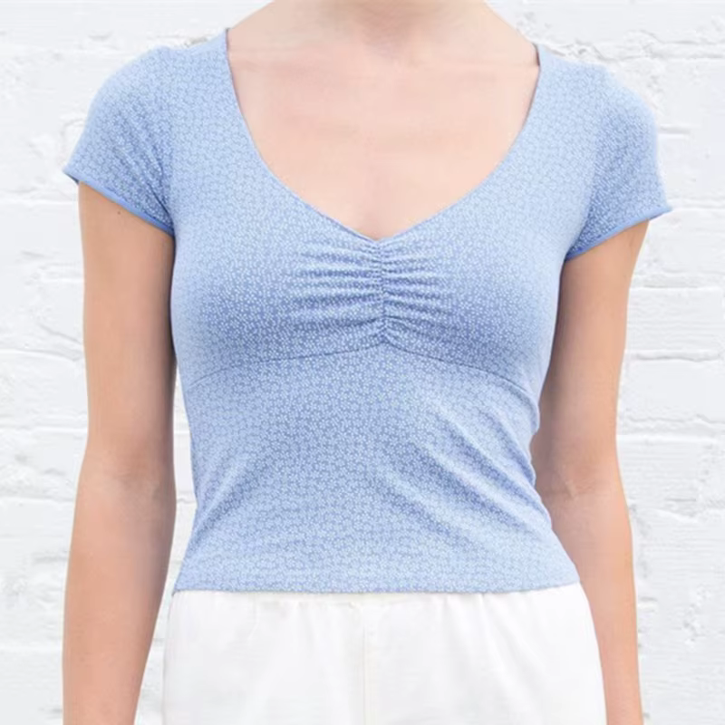 T-shirt manches courtes col en V femme