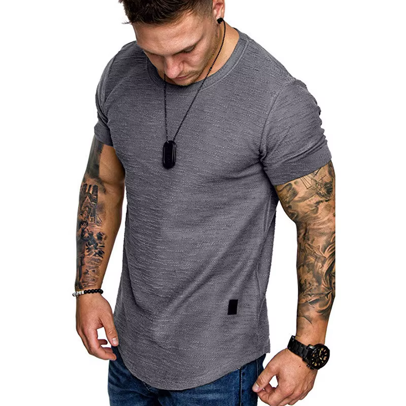Chemise à manches courtes Streetwear Hip Hop été T-Shirt hommes palangre ourlet incurvé Fitness