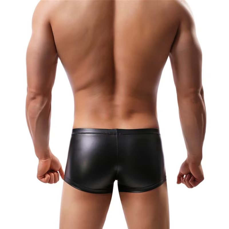 Hommes Boxer Shorts caleçons homme sous-vêtements Sexy Faux cuir PU Boxer pénis poche culotte Boxershorts homem mâle sous-vêtement