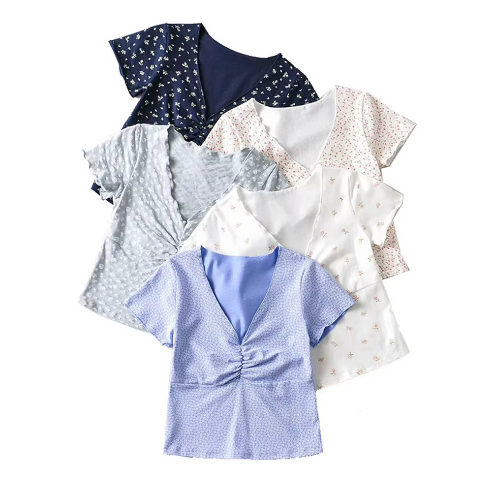 T-shirt manches courtes col en V femme