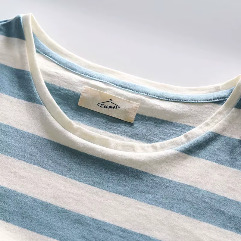 Zecmos nouveaux hommes T-Shirt à rayures mode col rond à manches courtes coupe ajustée bleu rayé