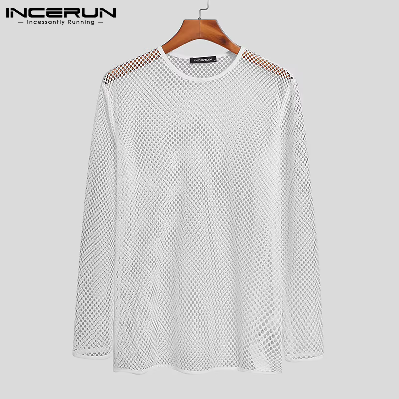 T-shirt à manches longues en maille transparente pour hommes