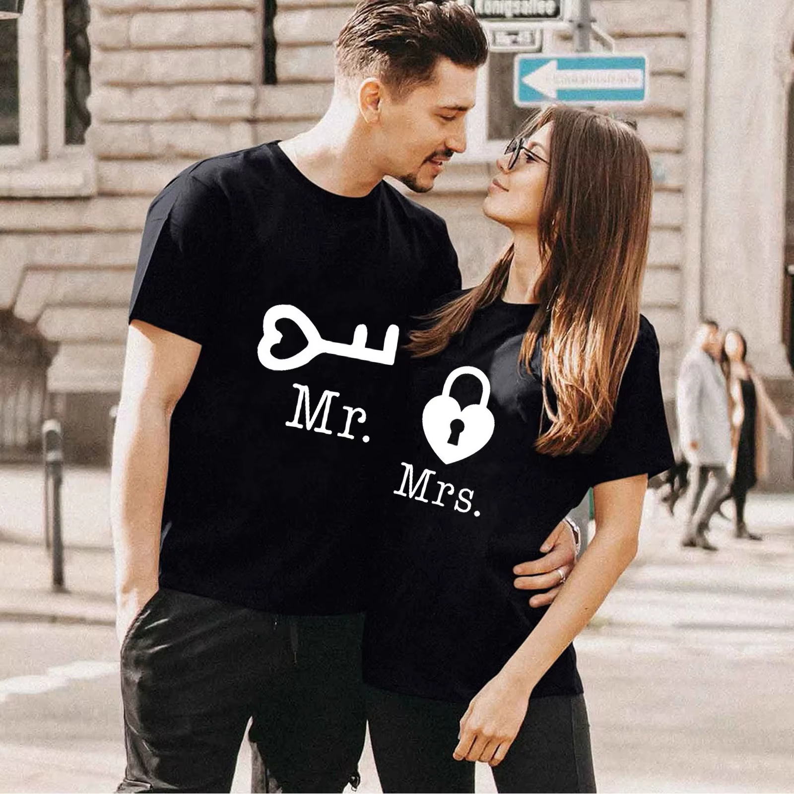 Couples T-shirt coeur clé serrure Mr mme imprimer Couple