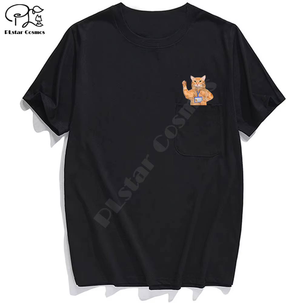 PLstar Cosmos t-shirt mode été poche travail chat imprimé