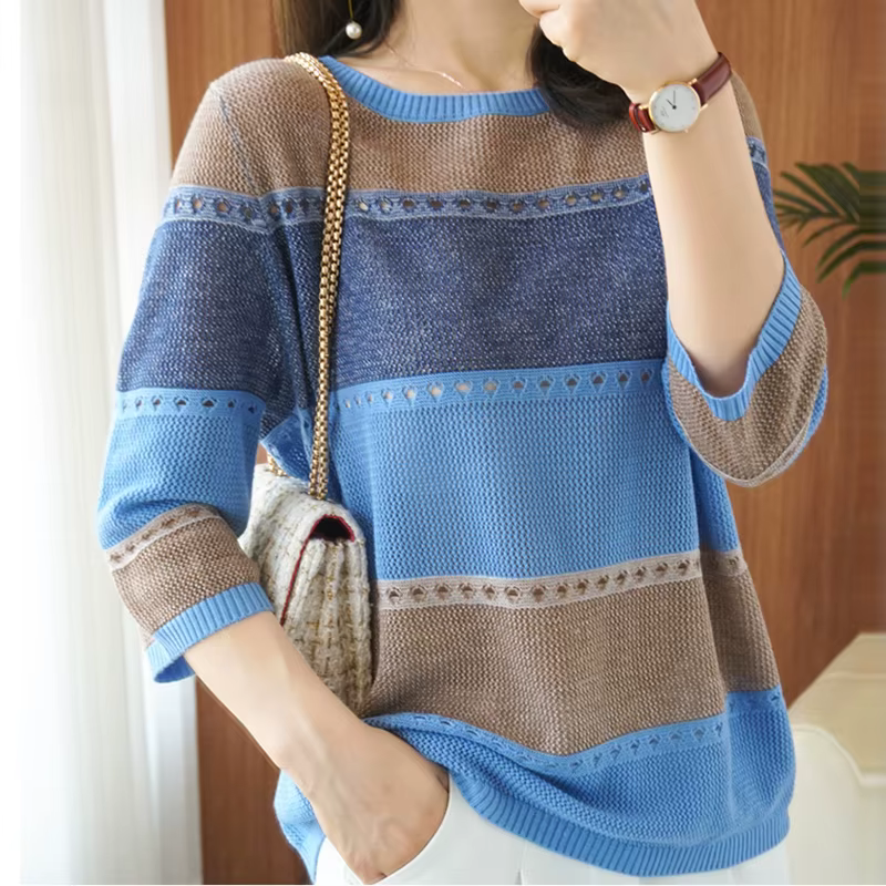Pull fin tricoté à manches courtes pour femme