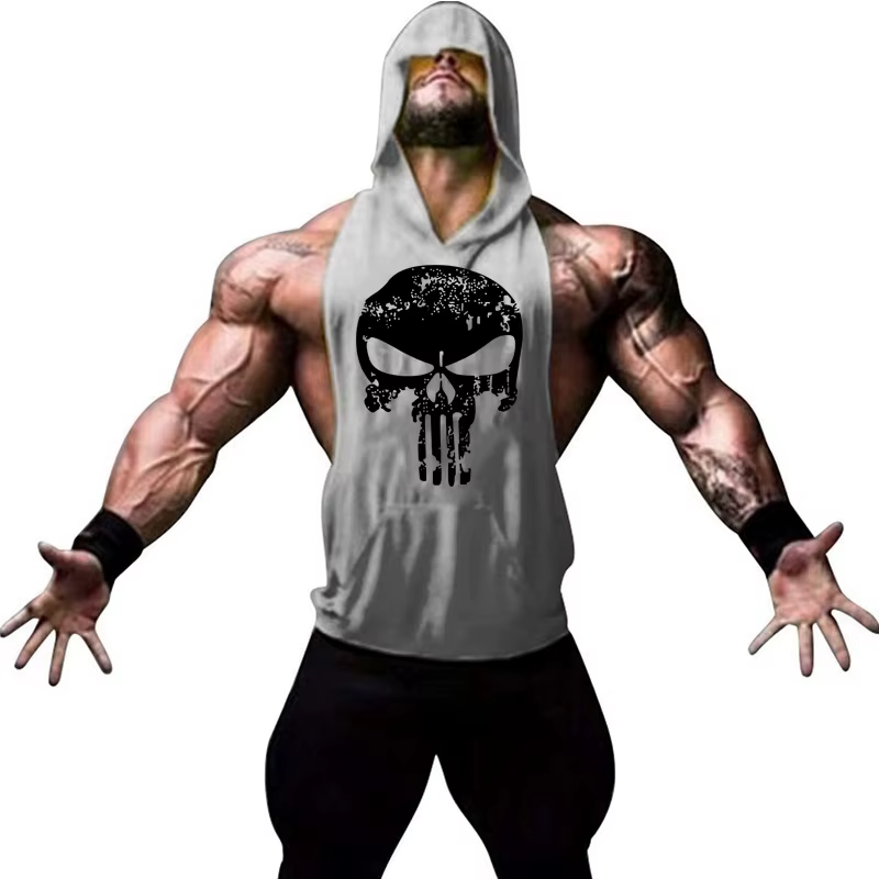 Hommes musculation coton crânes débardeur gymnases Fitness gilet à capuche chemise sans manches été décontracté mode entraînement marque vêtements
