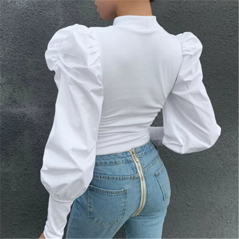 T-shirt à manches longues bouffantes à volants pour femmes