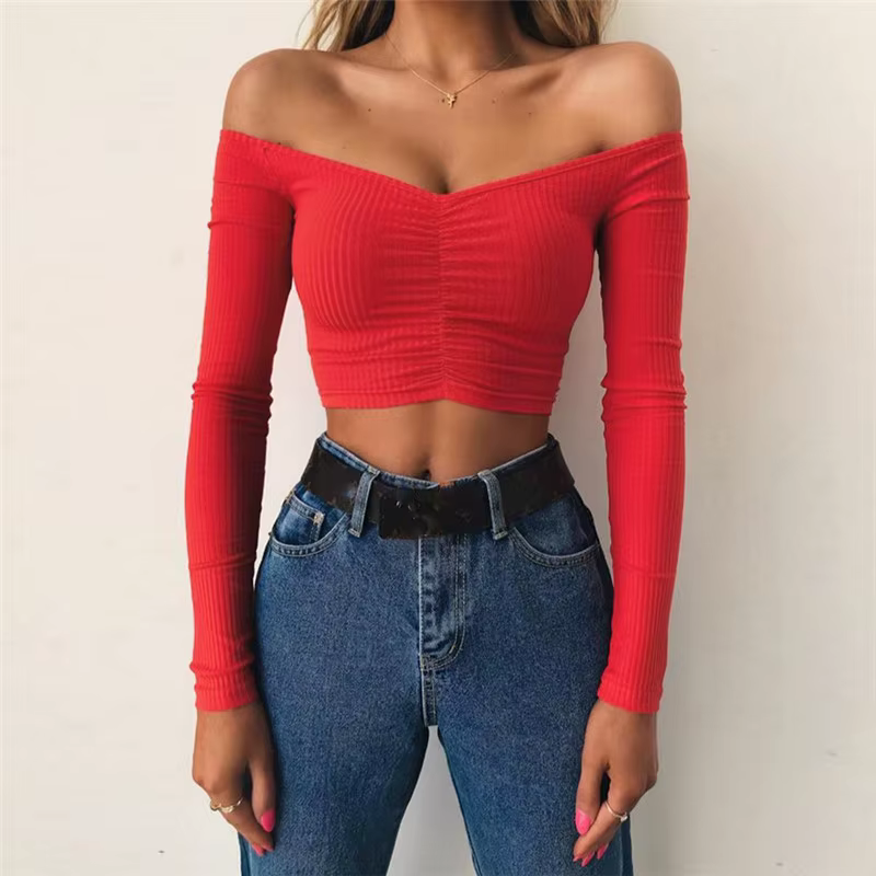 T-shirt à manches longues et épaules dénudées pour femmes
